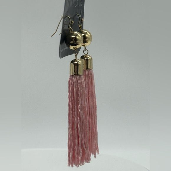Minicchi Gold Tone Extra Long Pink Tassel Earrings - Picture 2 of 5